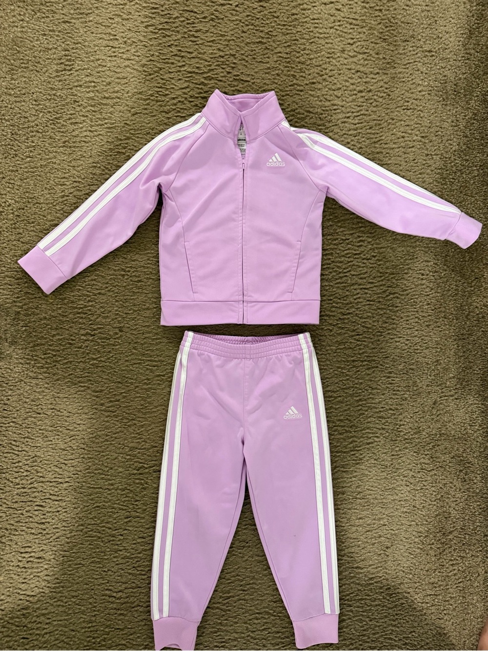 Adidas Girls 4T Lavender Purple 2 Piece Tracksuit Jacket & Pants Set